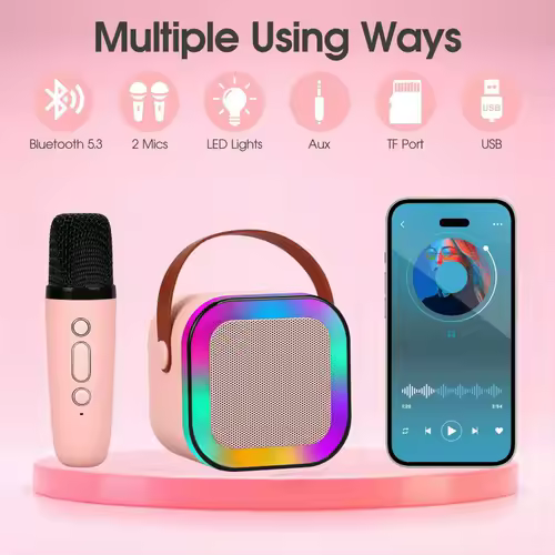 K12 Wireless Bluetooth Speaker with 2 Microphone RGB Portable Music Player Karaoke Machine for  Family Singing Children's Gifts - Image 5