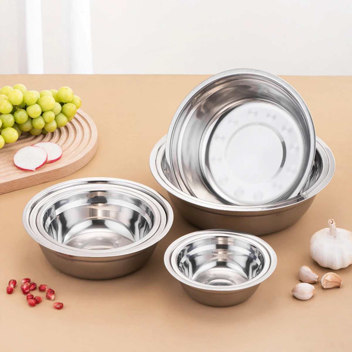 Stainless Steel Disc Snack Serving Tray Silver For Pasta Barbecue Round Plates Large Round Bowl Banquet Plate Food Child