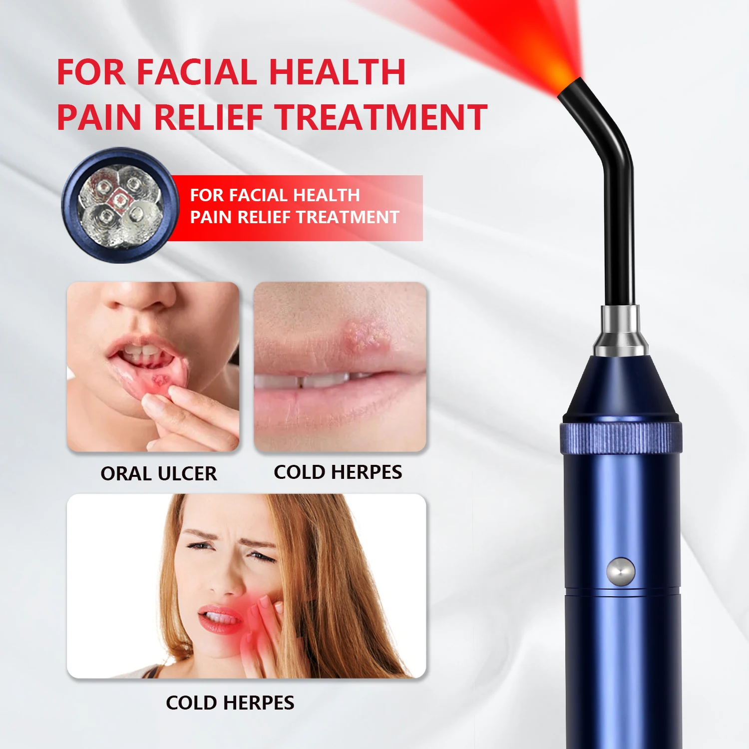 Sore Canker Lip Therapy Handheld Removable Oral Physiotherapy Wand Portable Red Light Infrared Therapy Device Health Pain Relief