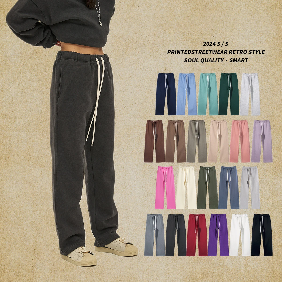 Straight-lined, Cashmere, solid color sweatpants