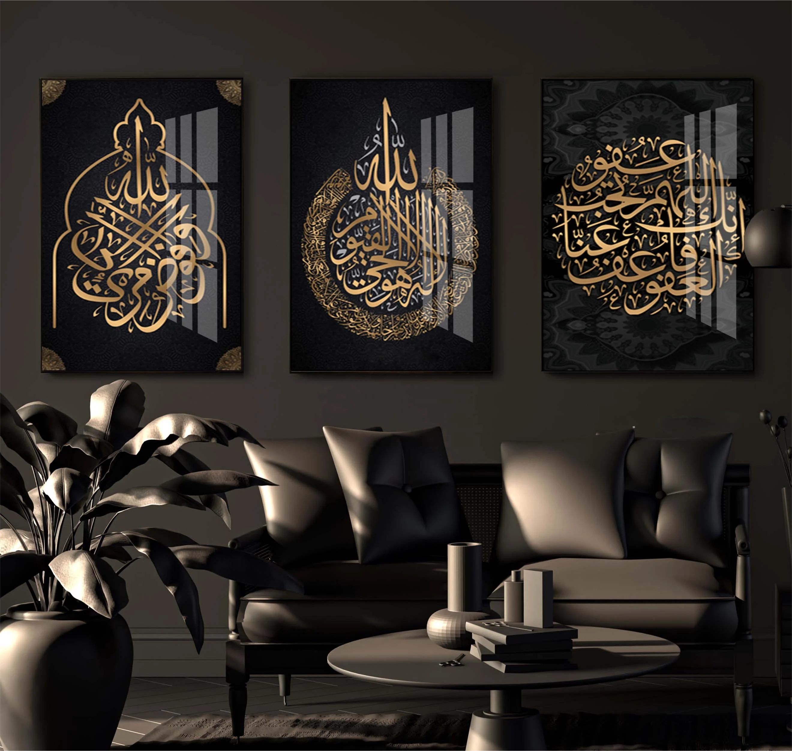 Islamic Art Arabic Calligraphy Wall Art Islamic Crystal Porcelain Painting print 3 panel islamic wall decor