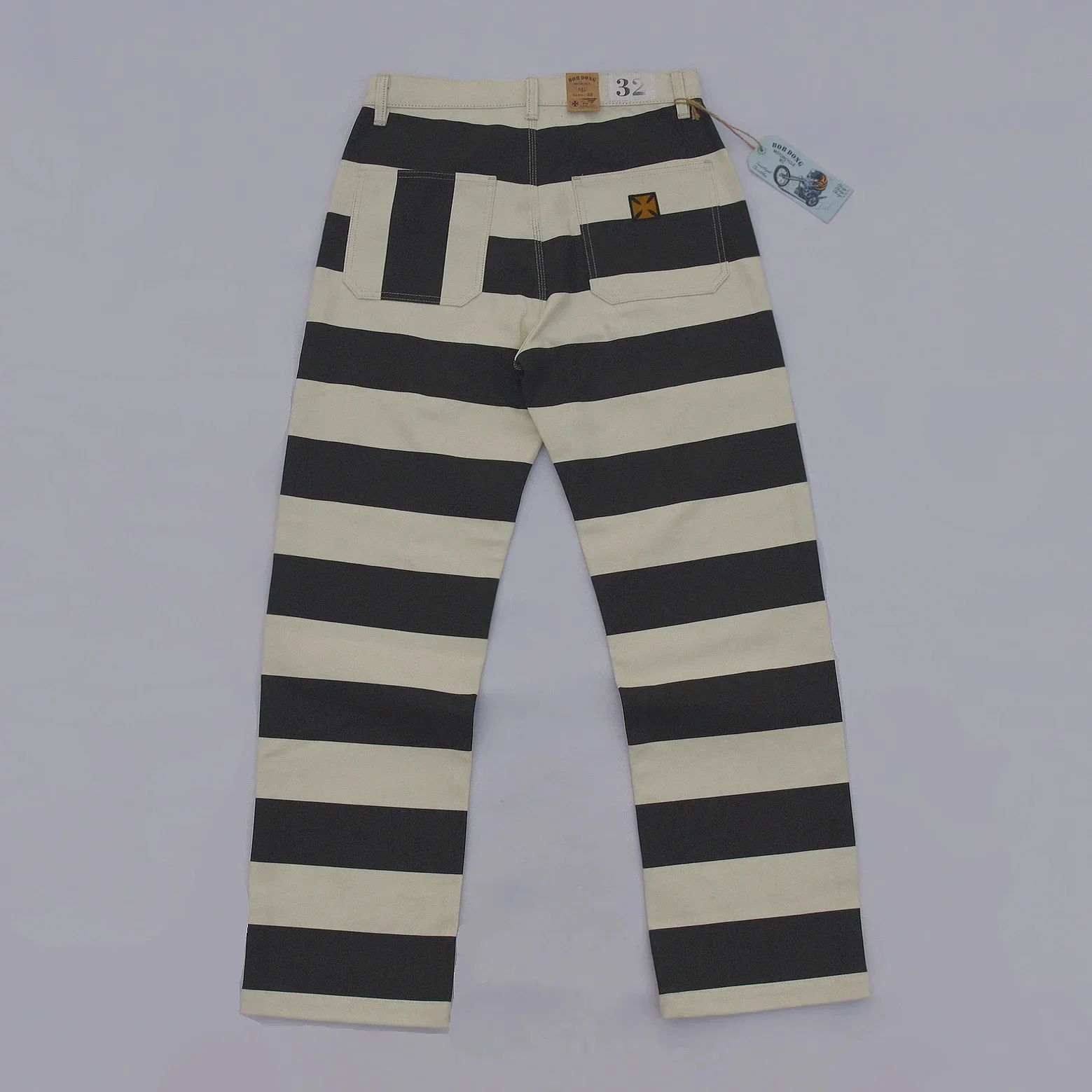 BOB DONG 16oz Canvas Prison Stripes Motorcycle Pants Moto & Biker Casual Trousers