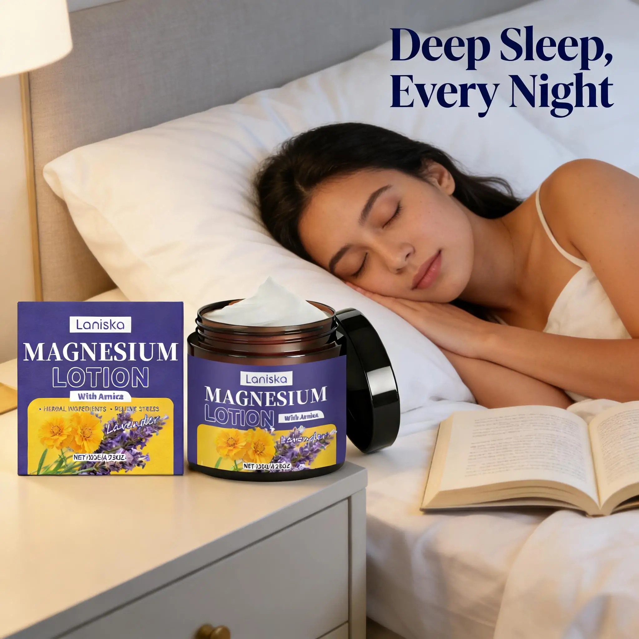 

Magnesium Sleeping Aid Cream with Lavender Relieve Anxiety Brain Relaxation Soothing Muscle Deep Sleep Nighttime Health Care