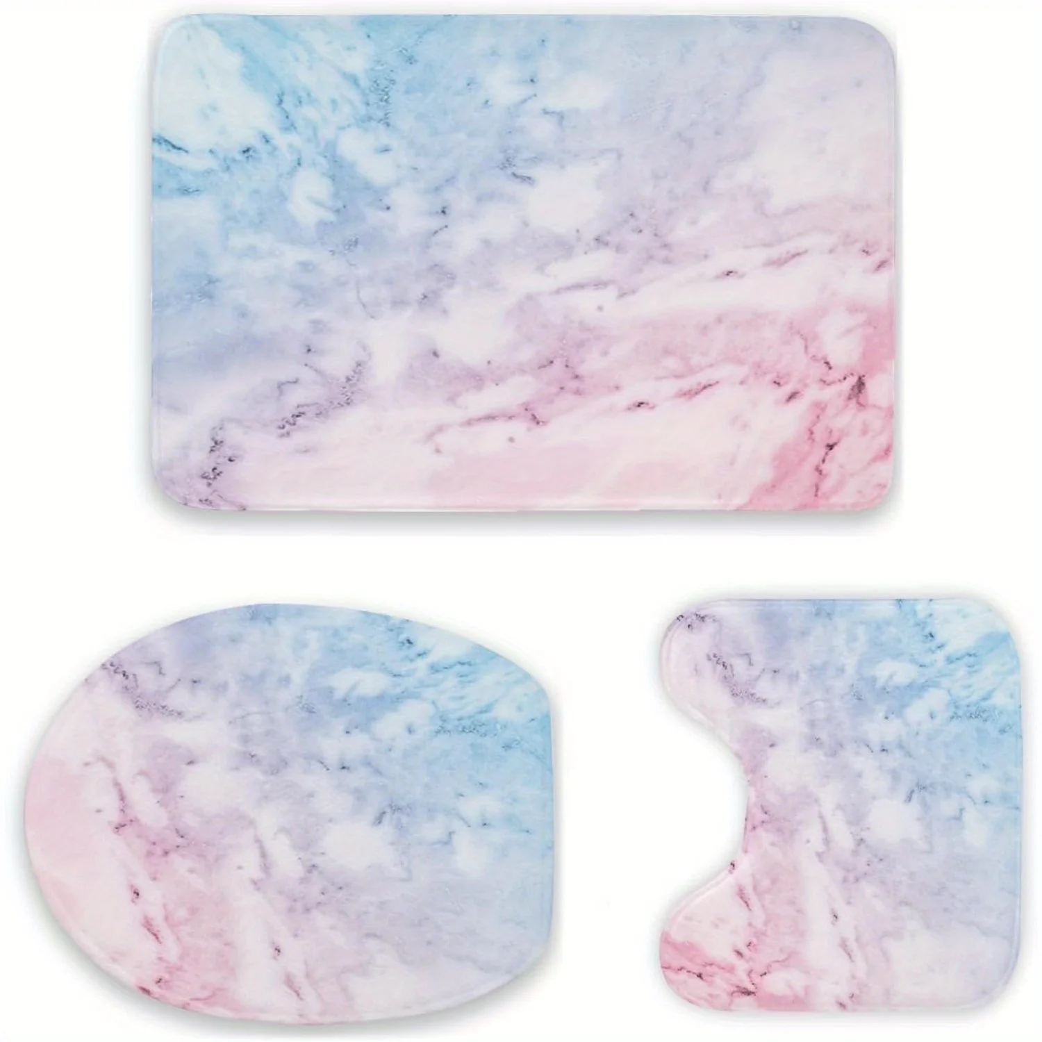 3pcs Pastel Marble RV Bathroom Rug Set - Anti-Slip, Absorbent Polyester Mats with Cloud Texture, Includes Main Rug and Two Small