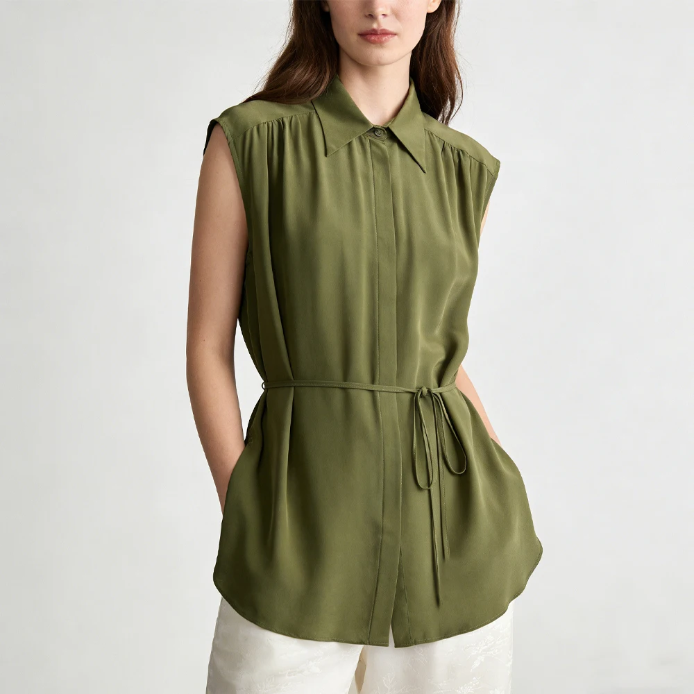 2026 Simple 100% Natural Mulberry Silk Crepe De Chine Square Neck Sleeveless Single Breasted Women's Fashion Solid Color Shirt