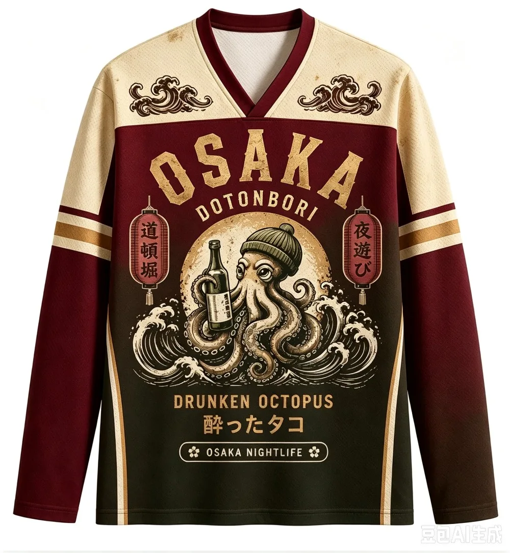 2026 Japanischer Stil Oktopus-Muster 3D-Druck Langarm-T-Shirt mit V-Ausschnitt für Männer und Frauen Street-Punk-Stil Outdoor-Freizeit-Oberteil – Detail 6