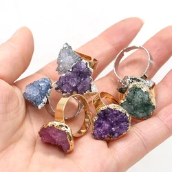 LE SKY 1 Pc Boho Exclusive Natural Stone Irregular Druzy Ring Gold Color Druzy Open Finger Rings for Women Party Jewelry