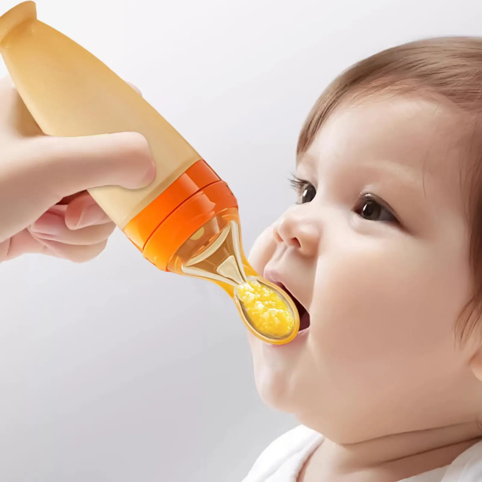 Baby Spoons Heat-Resistant Squeeze Dispenser with Standing Base Squeeze Feeding Spoons with Suction Cup for Cereal Puree Fruit