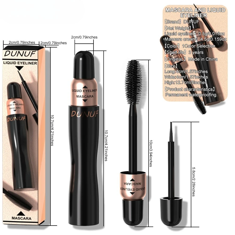 Single Mascara + Eyeliner 2 in 1 Waterproof & Sweatproof Smudge-proof Lengthening, Curling & Volumizing Mascara