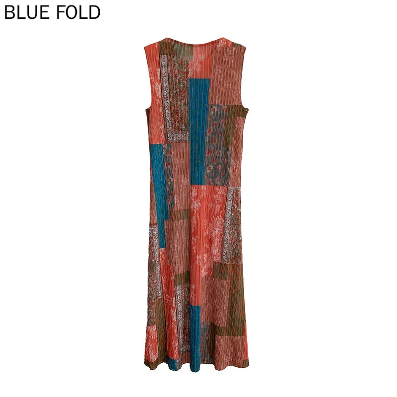 Abito plissettato Miyake Abito lungo dritto stampato skinny 2025 Abito estivo senza maniche con canotta Abiti inferiori