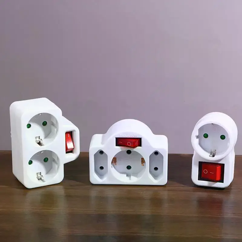 1 To 3 Plug EU Socket Adapter With Switch 16A Plug Adapter Travel Charging German Standard Power Converter For Portugal Turkey