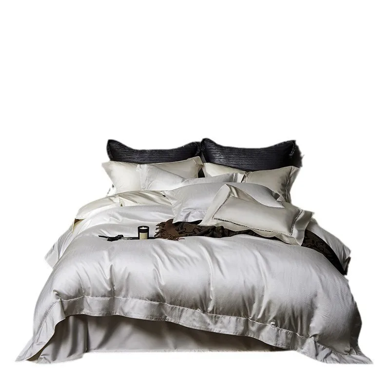 Top luxury silk long-staple cotton four-piece set, horse cotton mulberry silk high-end solid color sheets, quilt covers, bedding