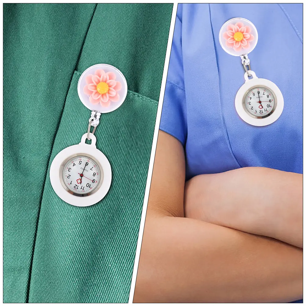 

Силиконовые часы-брелок для медсестер с узором, большой циферблат, легко читаемые, с выдвижным зажимом, карманные часы для врачей, медсестер, женщин
