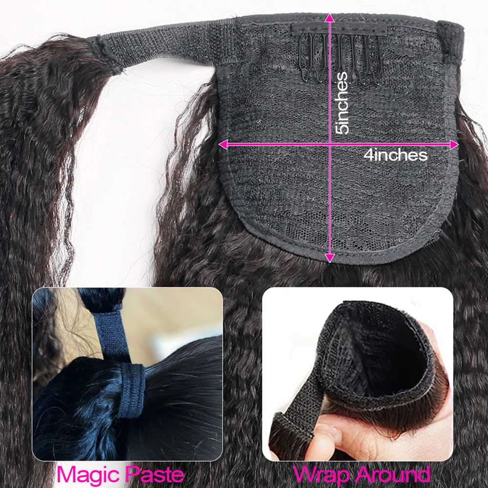 100g Kinky Straight Human Hair Wrap Around Ponytail Remy Hair Extensions Brazilian Hair Pieces Natural Color For Women