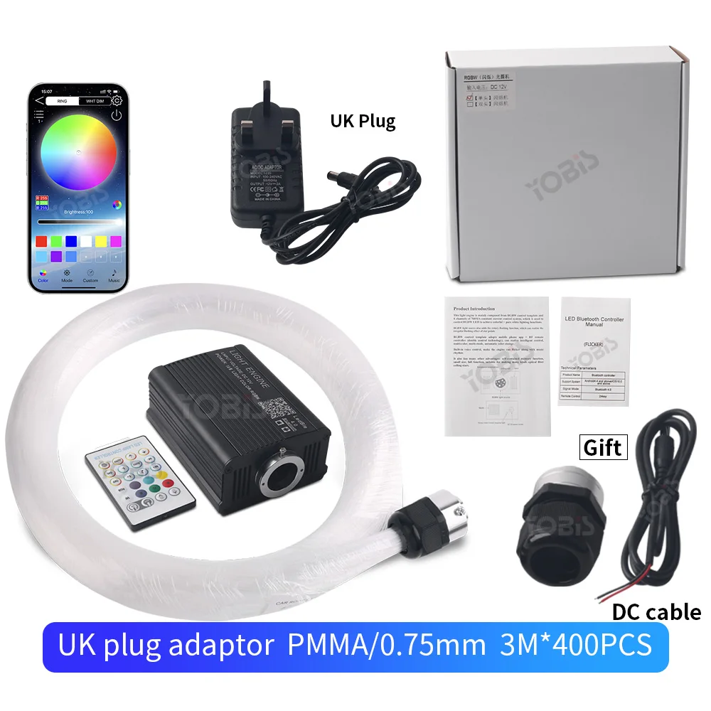 GUADSUN 16W Twinkle Starry Sky Car Star Deckenleuchte Bluetooth APP RGB Glasfaser Licht 500 Stück Innenatmosphäre Licht Autodach Stern 8