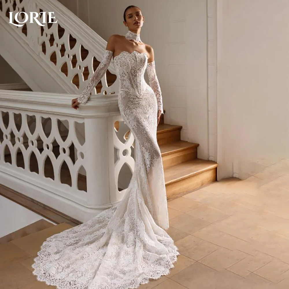 

LORIE Vintage Lace Mermaid Wedding Dress Sexy Off Shoulder Long Sleeve Bridal PartryGown Backless Princess Bride Gown Customized