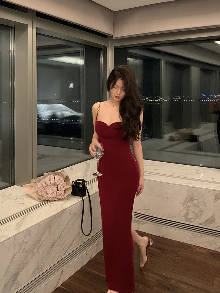 

Middletone Knitted Elastic Waist Vest Dr Wedding Dr High Waist Soft V-ne Long Svel Women's Faion Spring Autumn