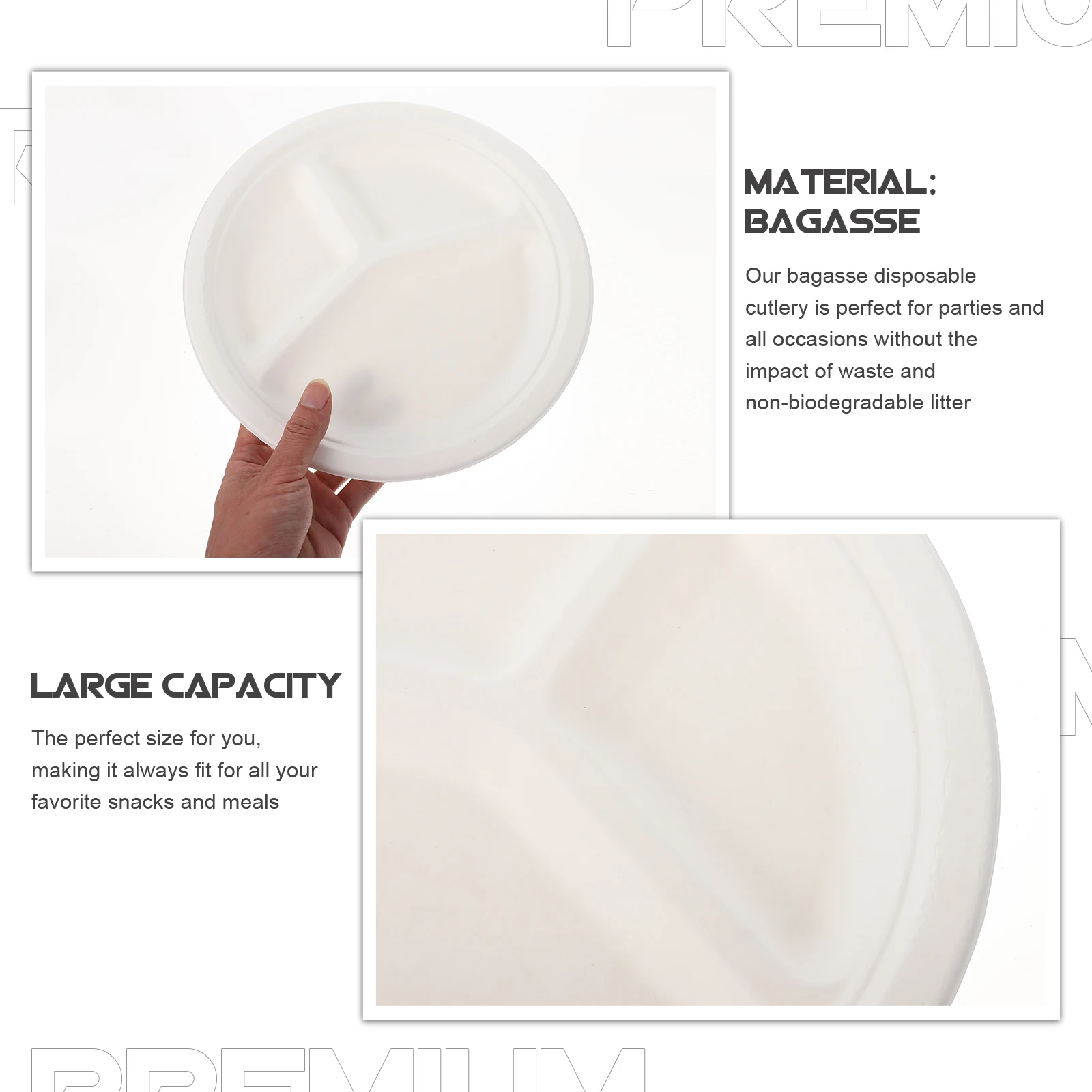 

20 Pcs Degradable Dinner Plates Bagasse Compartment Food Divided Disposable Party Supplies Safe Biodegradable Plates Clean Use