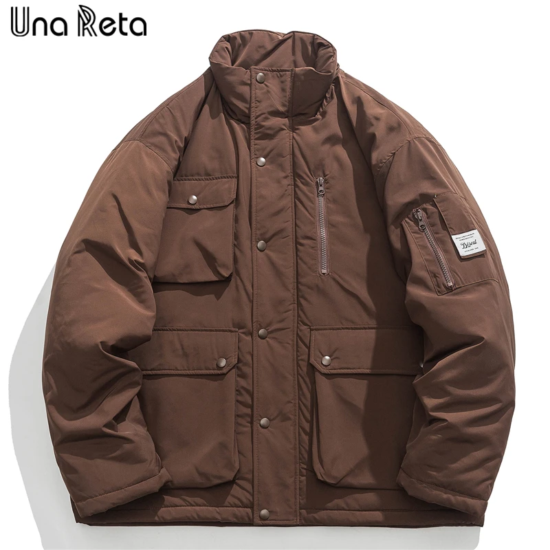 

Una Reta Pockets Parka Coat Casual Tooling Style Winter Men Clothing Hip Hop Streetwear Loose Cotton Coats Men's Jacket