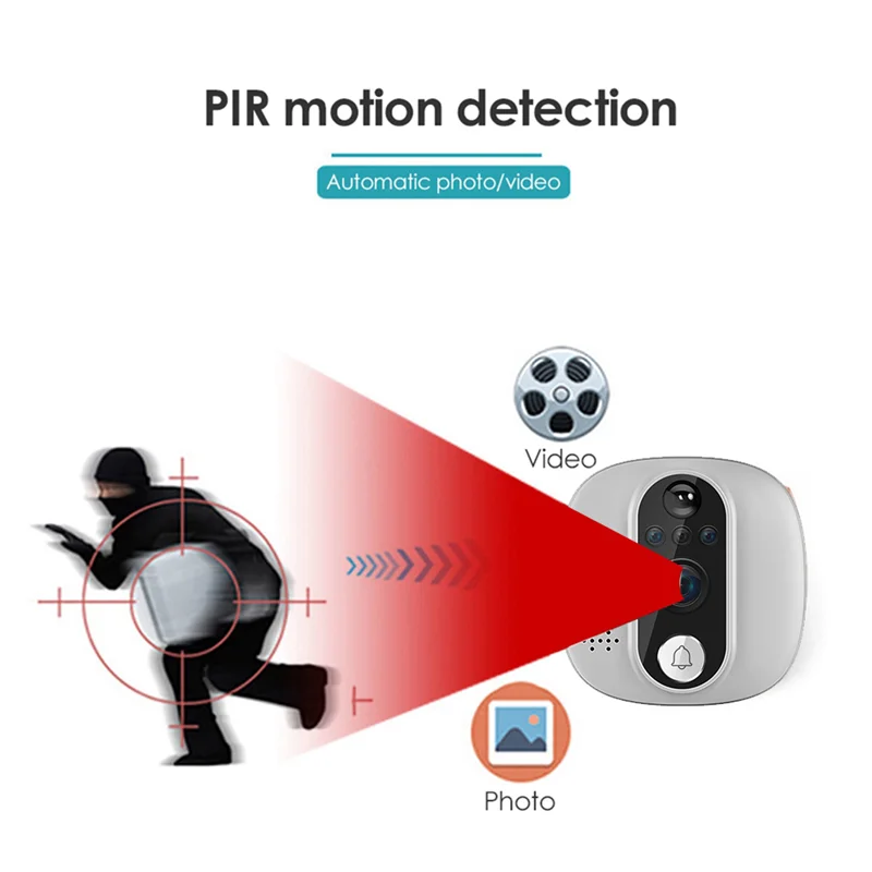 مجموعة واحدة من كاميرا الباب الإلكترونية PIR Door Eye، شاشة LCD 4.5 بوصة، جرس الباب الرقمي باللون الفضي