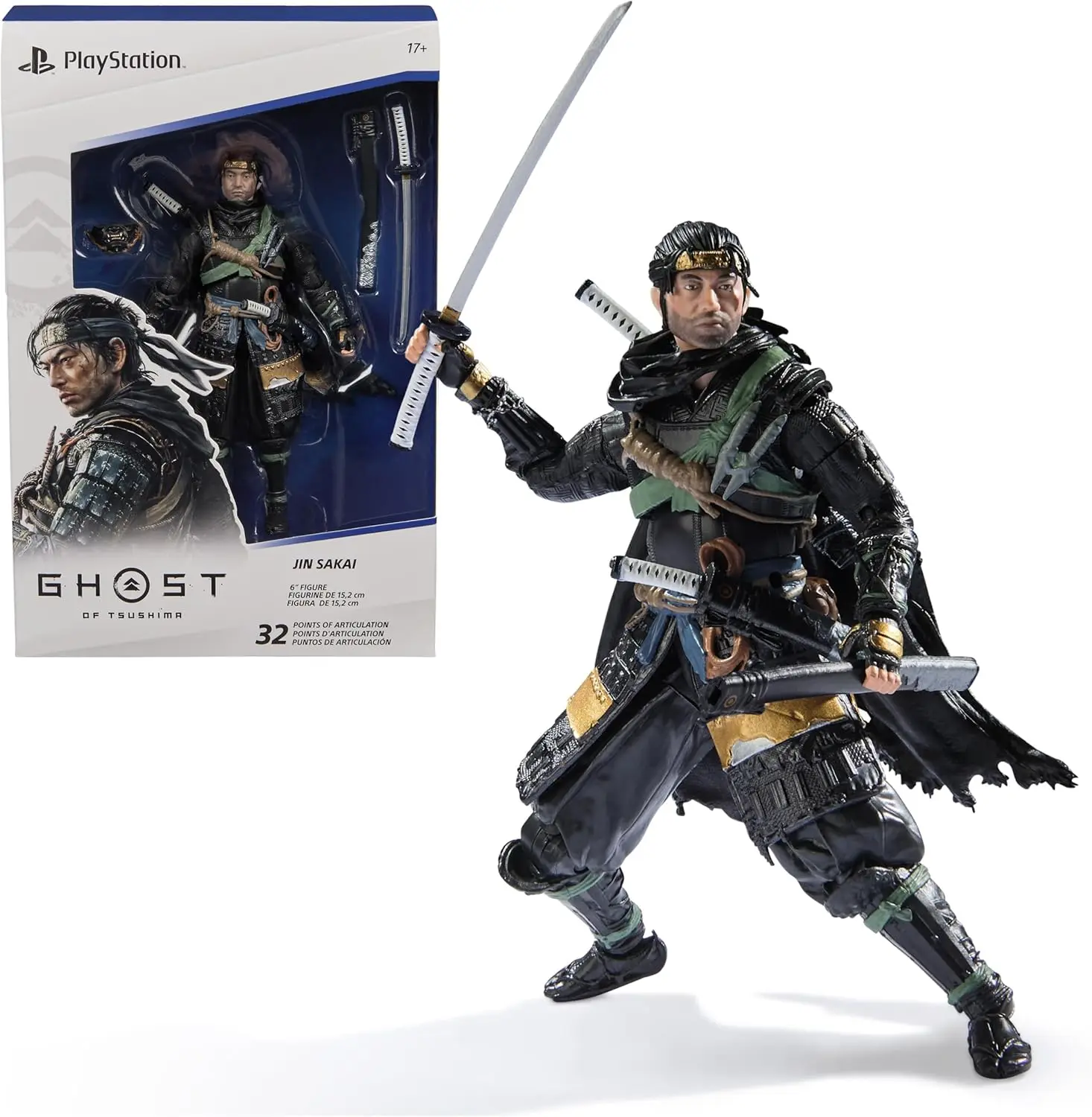 PlayStation, Ghost of Tsushima, 6” Jin Sakai Samurai Action Figure & 2 Accessories, for PS5 Fans & Collectors Ages 17+