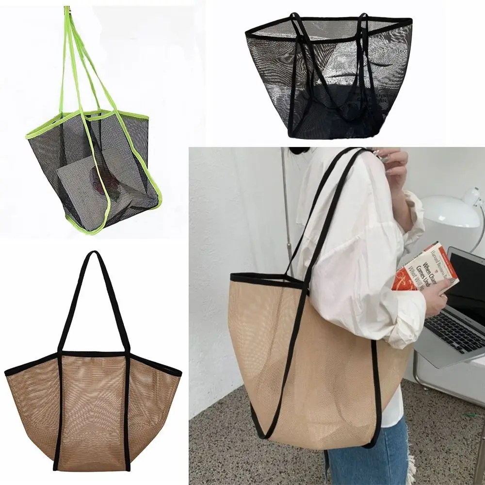 Multicolor Mesh Shoulder Bag Portable Translucent Multi-purpose Mesh Tote Bag Light Versatile Large-capacity Swimming Handbag