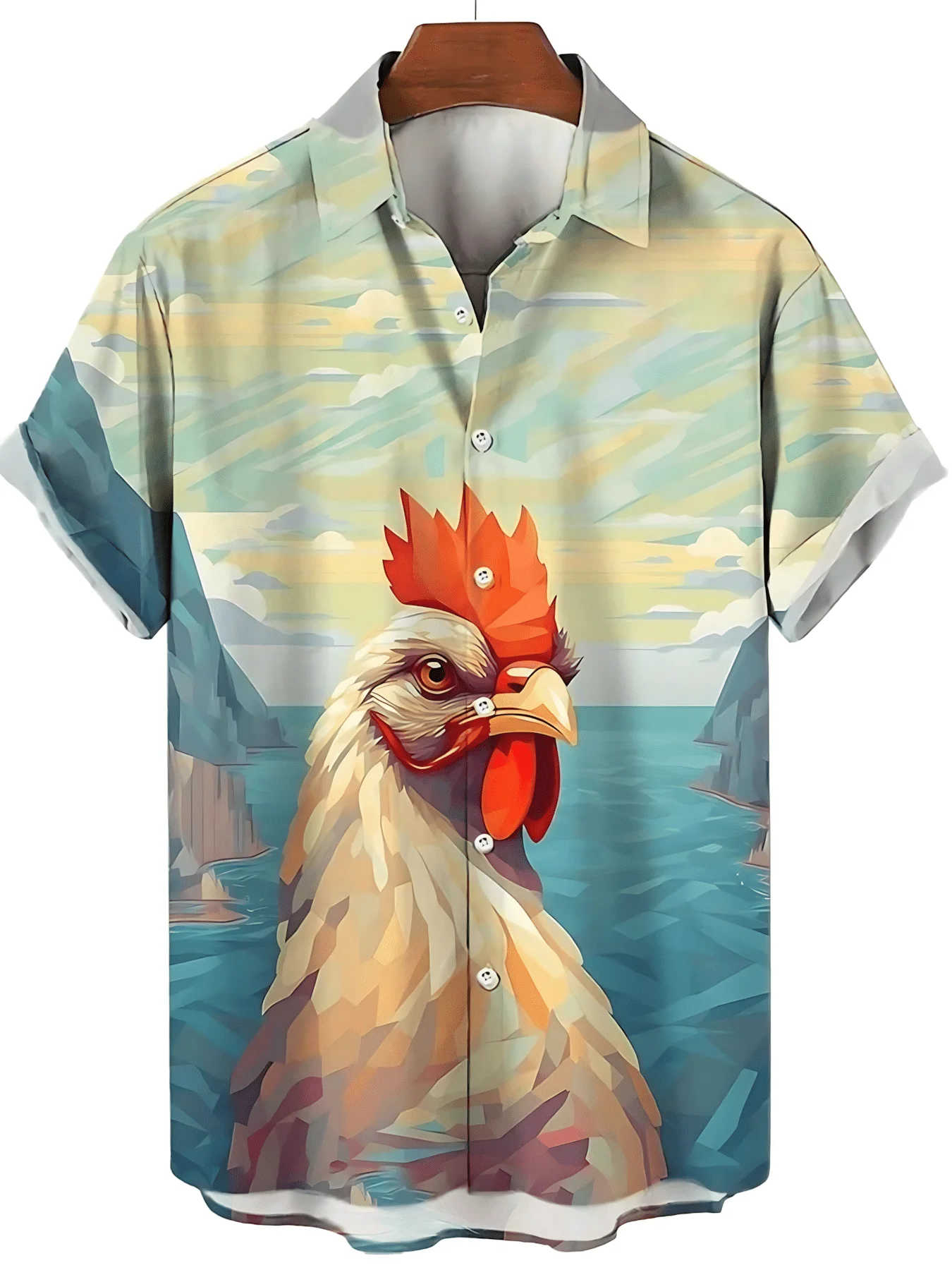 

Mens 3D Printed Chicken Hawaiian Style Casual Short Sleeve Shirt Summer Beach Wear