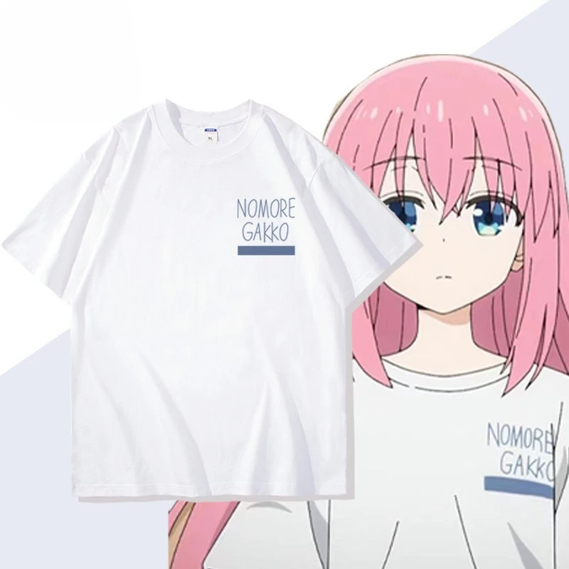 Bocchi The Rock No More Gakko Text Graphic T Shirt Men Women Hitori Gotoh Anime Cotton Short Sleeve Oversized Streetwear Tops