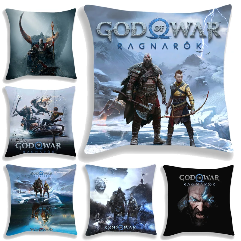 God of War Ragnarok Pillow Cover Kratos Atreus Sofa Chair Anime Polyester Cushion Cover Pillowcase Cartoon Pillowcase No Insert