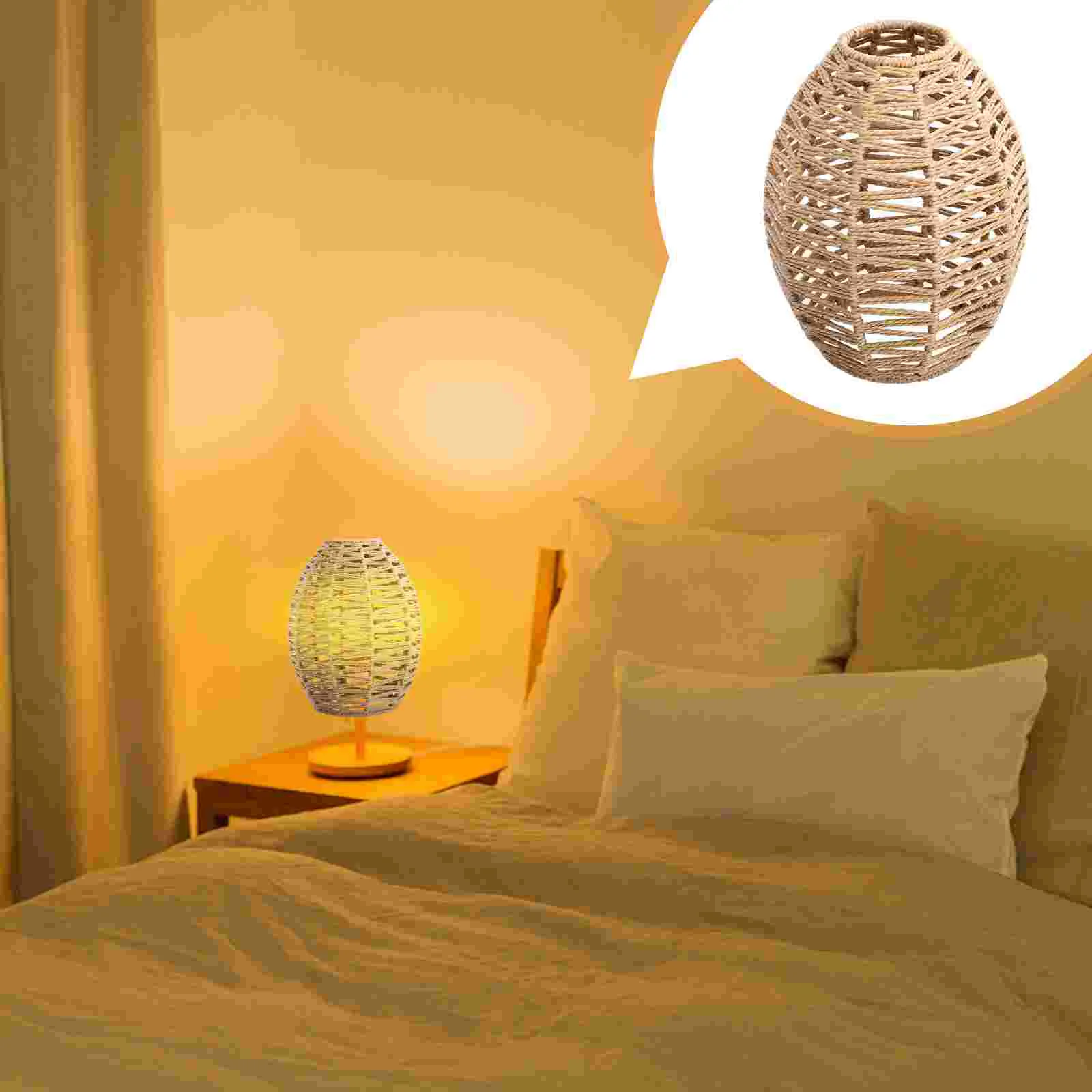 Woven Lampshade Khaki Paper Rope Handmade Pendant Iron Fixture Unique Design Natural Feel Room Decor Bedroom Living Baby Room