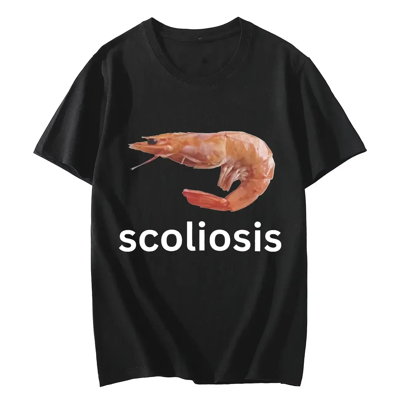 LE Scoliosis Funny Shrimp Meme T-shirt Unisex Fashion Casual T-shirts Summer Men's Women Clothing Tops