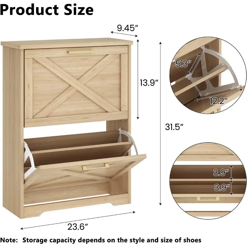 

Shoe Organizer with 2 Flip Drawers, 2 Tier Freestanding, Slim Narrow Shoe Cabinet for Entryway