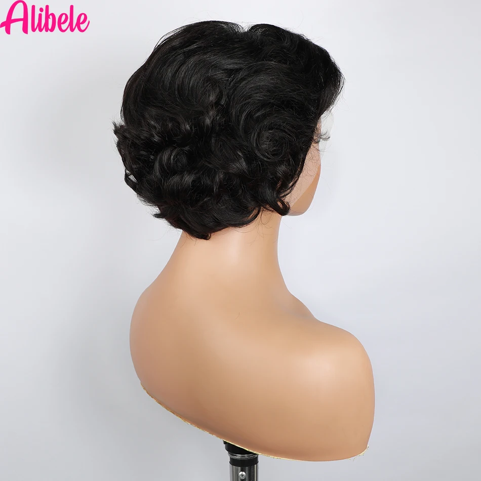 Alibele-Perruque Full Lace Front Wig Remy Naturelle, Cheveux Courts, 13 Tages, 6 Pouces, Balayage P4/27, Densité 180%