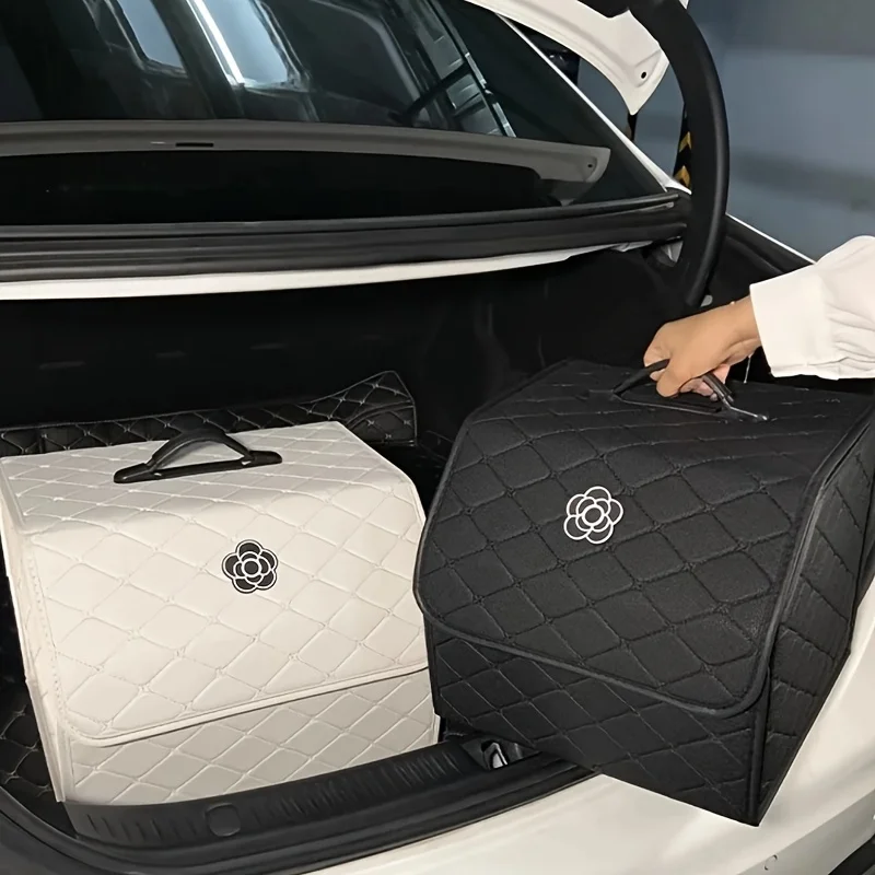 

1 шт. Модный органайзер в багажник автомобиля с камелией, белый ромбовидный узор с ручкой и логотипом камелии