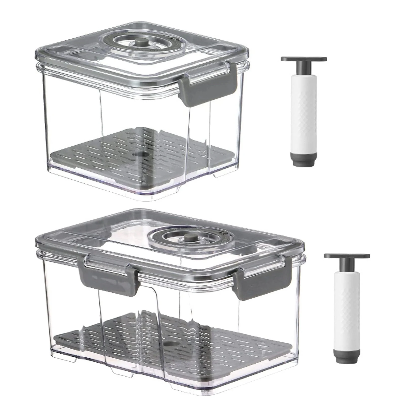 Vacuum Food Storage Container Transparent Fridge Organizer with Drain Net Large Capacity Food Dispenser for Kitchen Storage Box