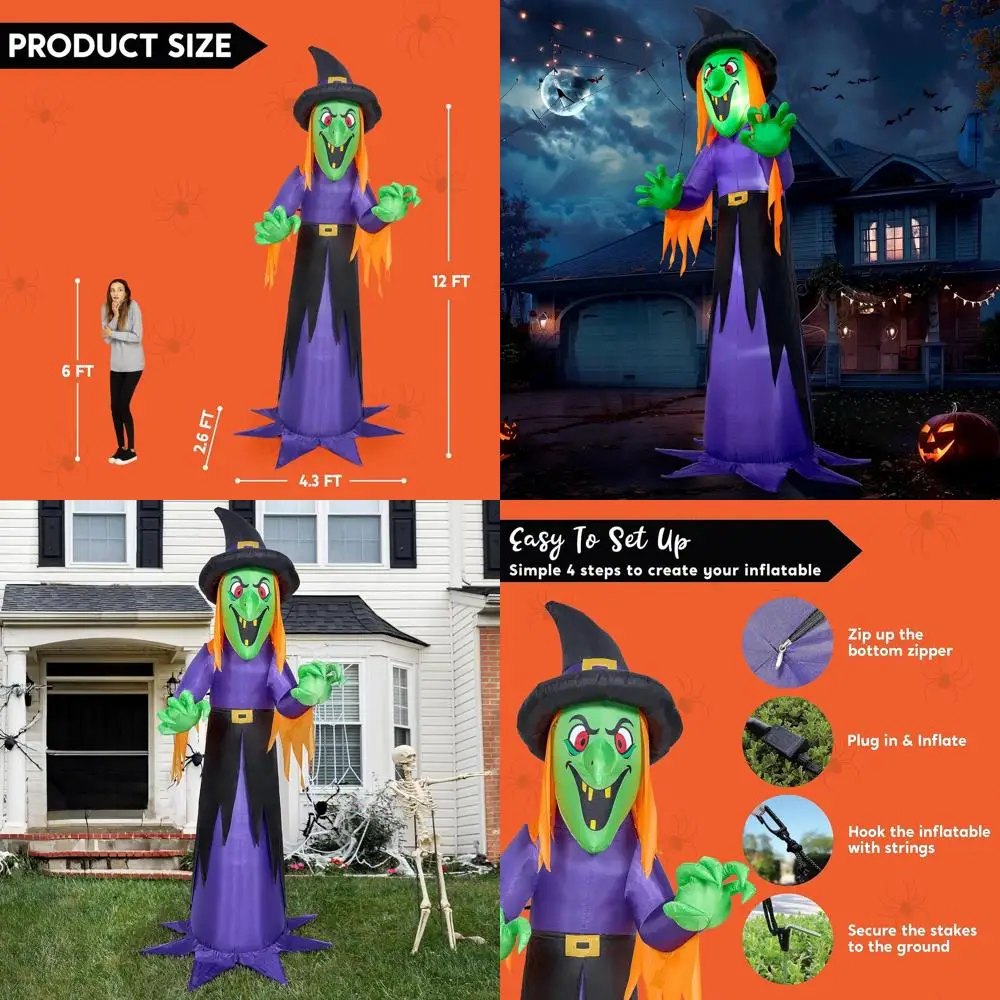 

Giant 12-Foot Witch Inflatable with LED Lights - Outdoor Halloween Yard Decor for Parties