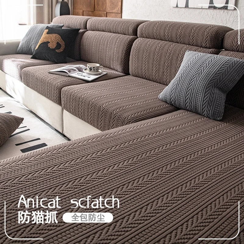 Thicken Jacquard Sofa Seat Cushion Covers Solid Colors Striped Sofa Covers for Living Room Sectional Couch Covers Removable
