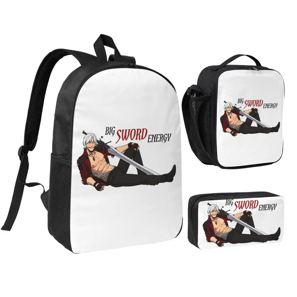 

Devil May Cry Big Sword Energy Backpack Boys Girls BookBag School Bag Shoulder Bags 3ps Insulated Lunch Bag Pencil Case