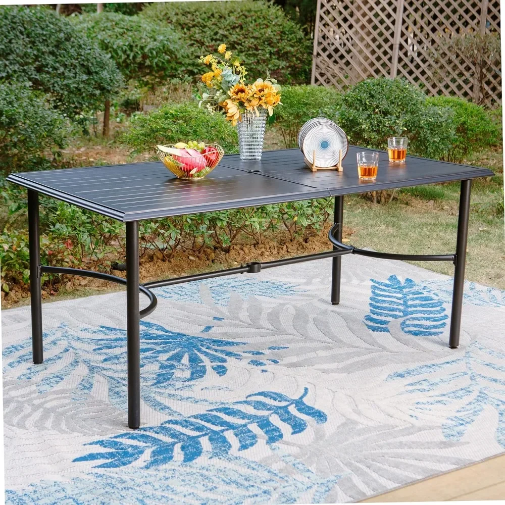 

Dining Table Rectangular Outdoor for Garden Backyard Lawn Yard Furniture Steel Frame With 1.57" Umbrella Hole. Camping