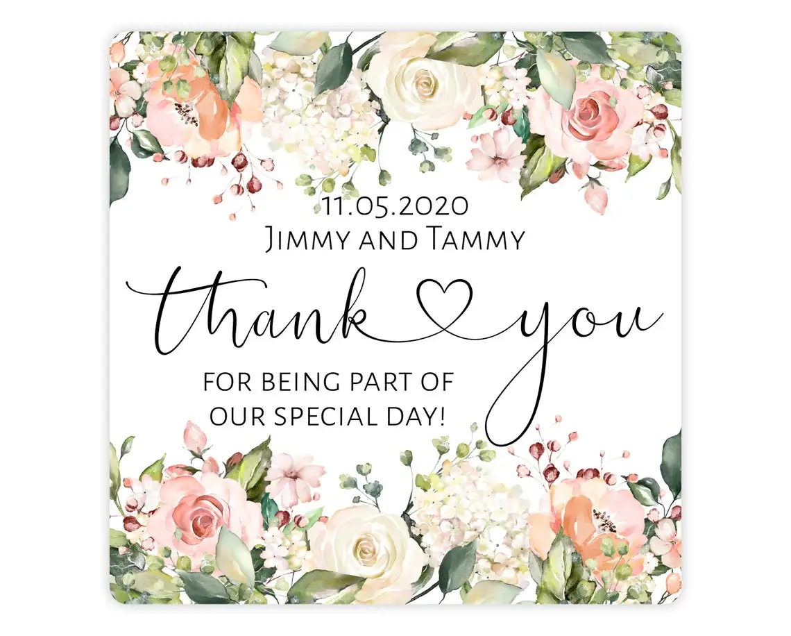 

Наклейки на свадьбу, спасибо, квадратные, индивидуальные наклейки, персонализированные, 100 штук