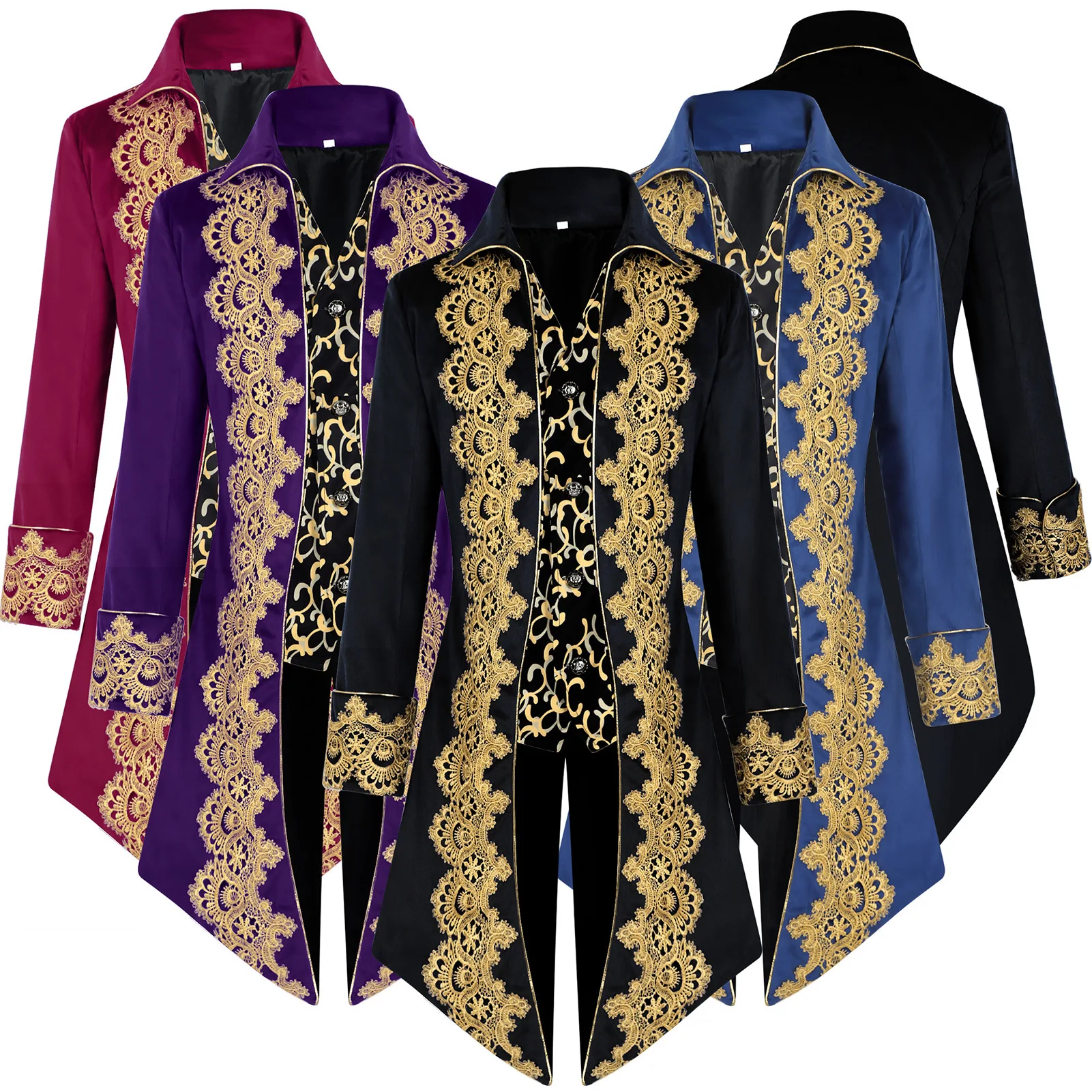 

Halloween Cosplay Medieval Victorian Steampunk Gothic Coat Punk Tuxedo Adult Men Costume Tailcoat Trench Frock Outfit Overcoat