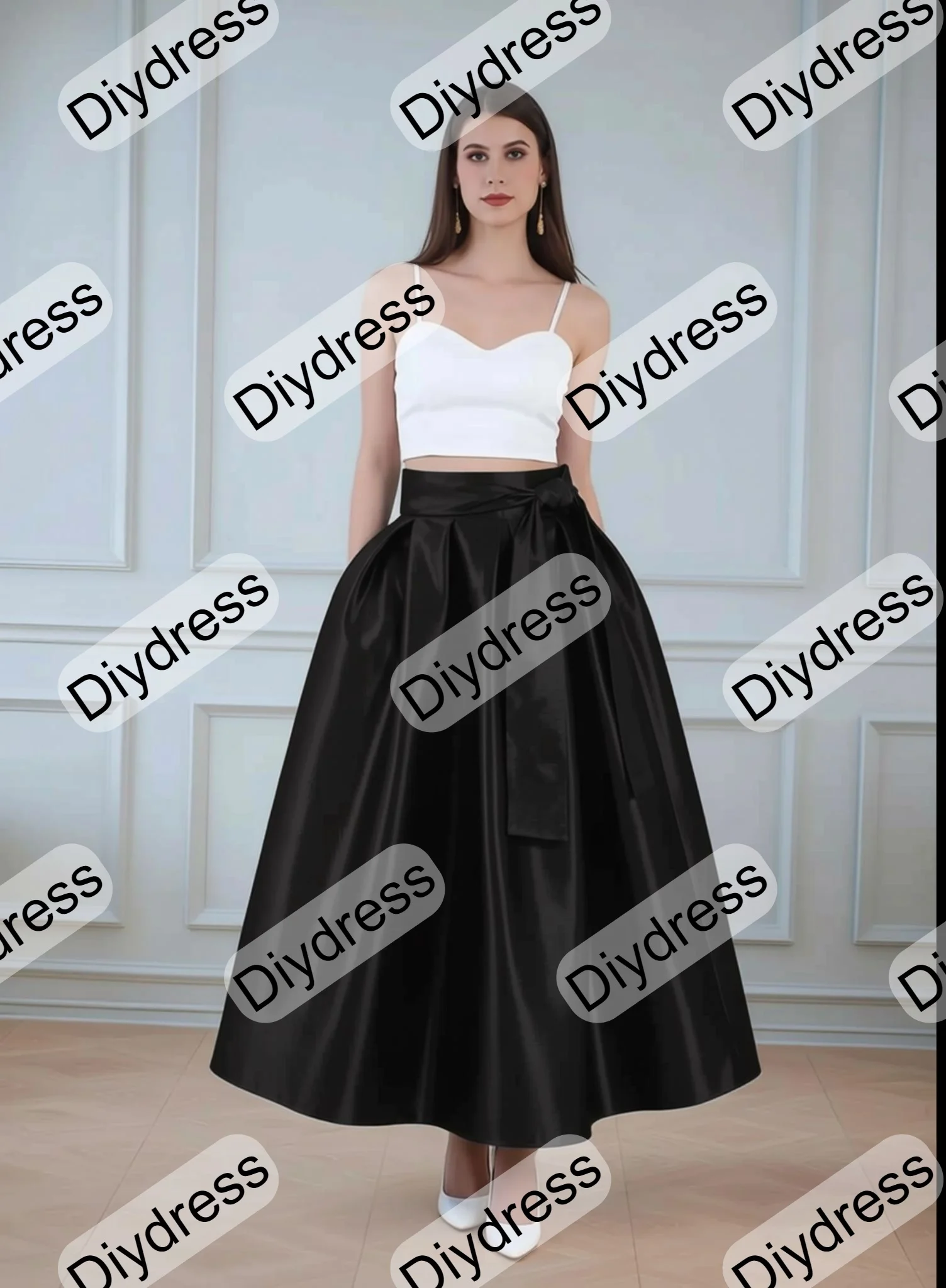 Elegant Prom Party Taffeta Skirt A-Line Pleated Ankle Length Maxi Taffeta Skirt with Pockets For Evening Gown