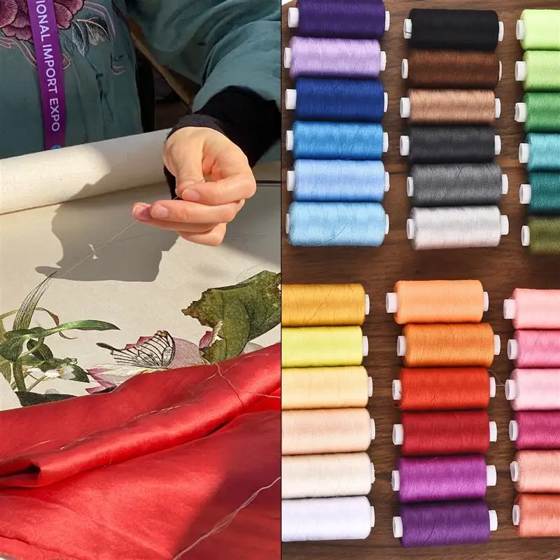 Hilo de coser 100% poliéster, herramienta para manualidades, suministros para el hogar hechos a mano, 36 colores, 400 yardas