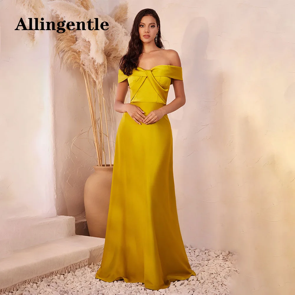 Allingentle Satin Off The Shoulder Evening Dresses for Women A-Line Elegant Evening Party Gowns Wedding Guest Gowns Customized