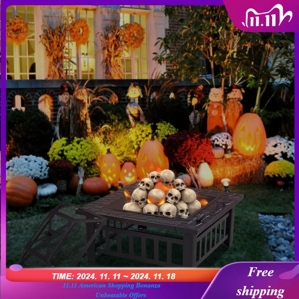 

Outdoor Fire Pit,Bonfire Wood Burning Fire Pit for Outside,Square Backyard Patio Firepit Table with Spark