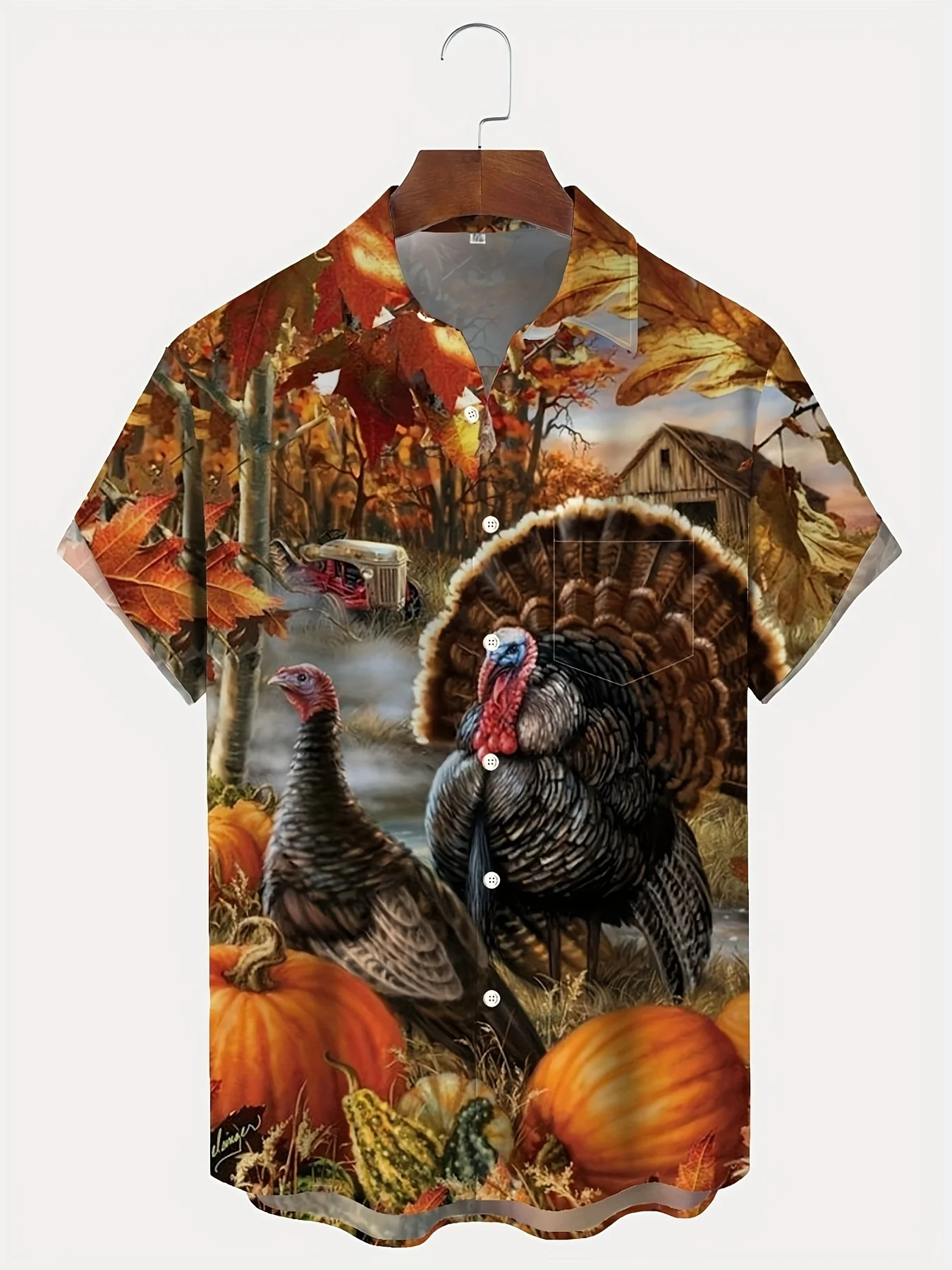 

Vintage Thanksgiving Turkey Print Plus Size Men's Casual Short Sleeve T-shirt, Breathable Fashion Summer T-shirt