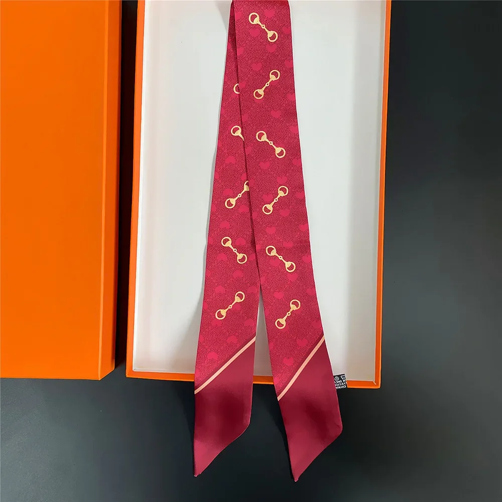 2025 Luxury Horseshoe Lock Polyester Silk Scarf Women's All Seasons  Decorative Thin Scarf Scarf Headband 90*5cm image 3