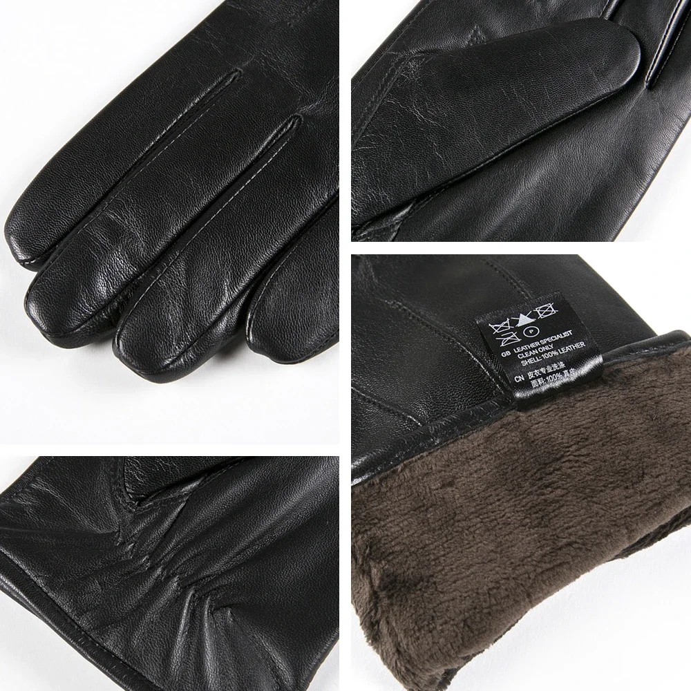 GOURS Winter Real Leather Gloves for Men Brown Genuine Goatskin Gloves Fleece Lined Warm Soft Driving Fashion Mittens New GSM022