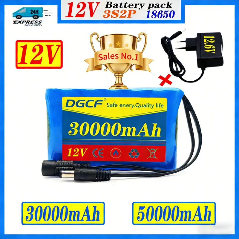 

New 3S2P Protection Plate12V 50Ah Battery Pack 12V 5000mAh 18650 Lithium ion DC 12.6V Super Rechargeable Battery + Charger⚡️⚡️