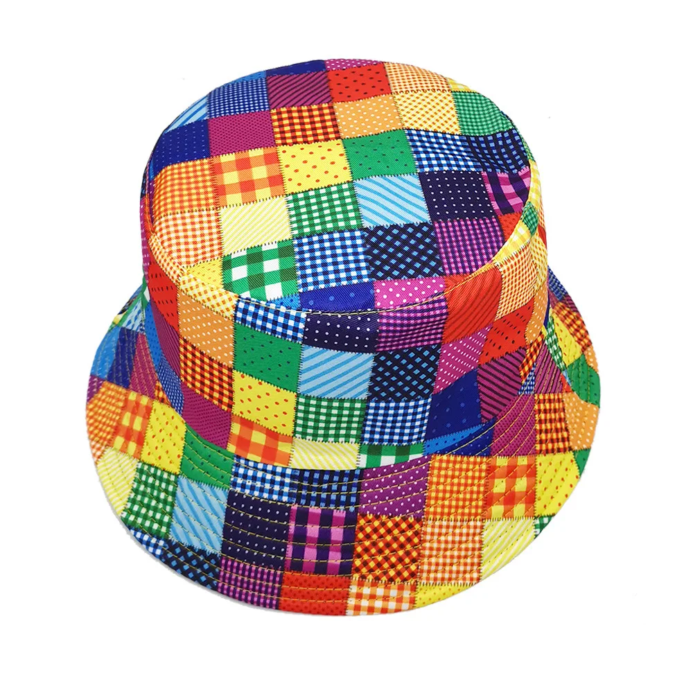 Spring/Summer Block Breathable Print Bucket Hat Reversible Multicolour Fisherman Cap Unisex Outdoor Sunshade Fishing Hat